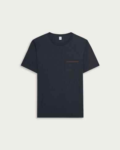 Leather Tab Pocket T-shirt, Noir, hi-res