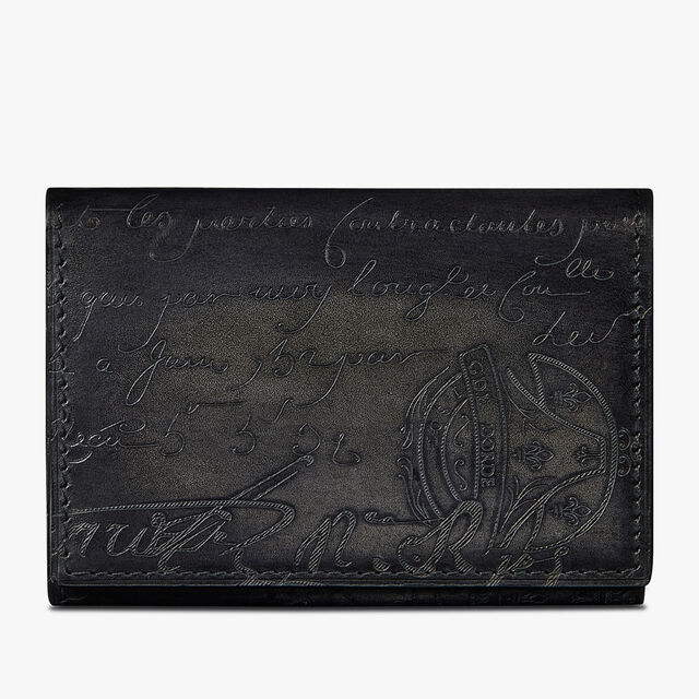 Imbuia Scritto Leather Card Holder, NERO GRIGIO, hi-res 1