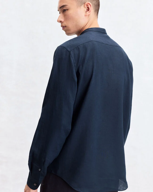 Officer Collar Shirt with Scritto Embroidery, Cold Night Blue, hi-res