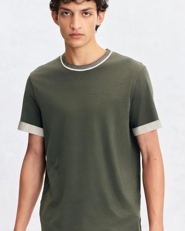 T-Shirt Reversible Bicolore, Ecru & Kaki, hi-res