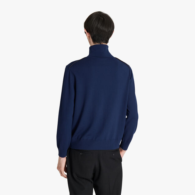Wool Turtleneck With Leather Detail, WARM BLUE, hi-res 3