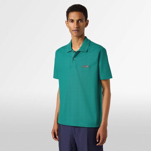 Leather Tab Polo, DEEP TEAL GREEN, hi-res 2