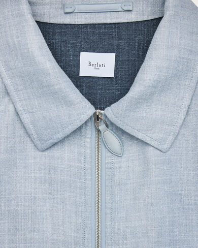 Un Jour Overshirt with Leather Zip-Pullers, Cloudy Blue & Steel Blue & Cloudy Blue, hi-res