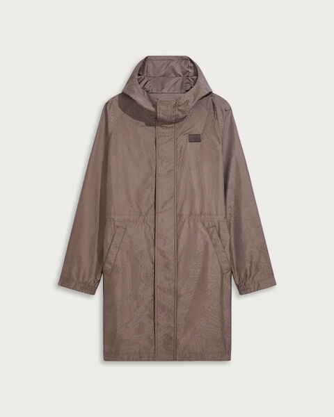 Scritto Pattern Packable Parka with Leather Detail, Sepia, hi-res