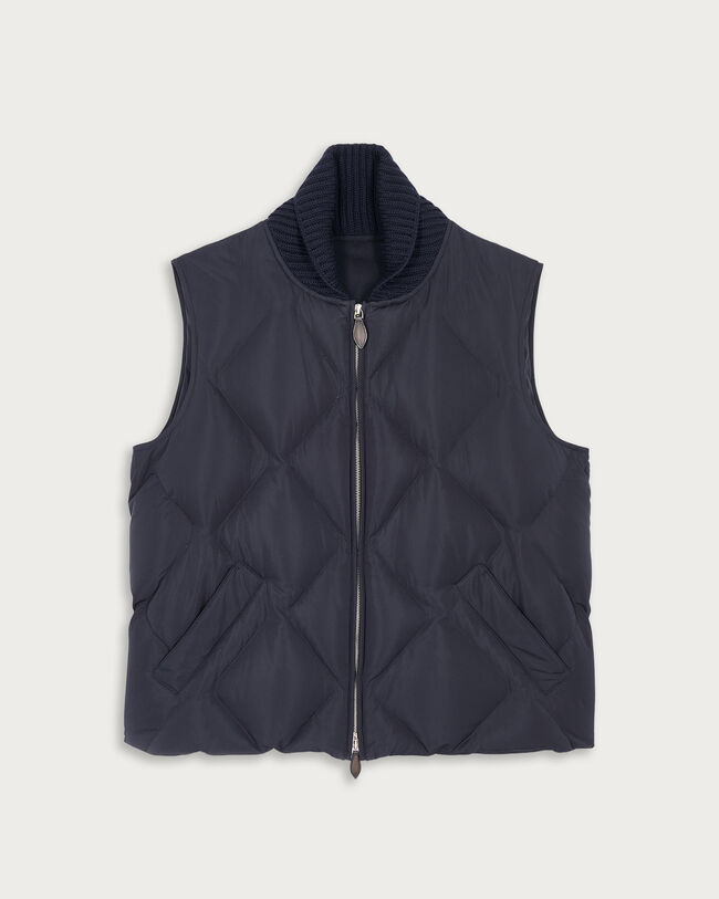 レザーディテール キルティング ダウンジレ, Cold Night Blue, hi-res