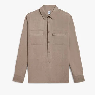 Herringbone Casual Shirt, LIGHT TAUPE, hi-res