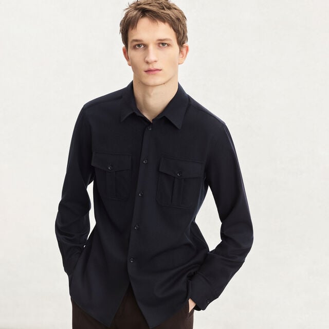 Wool Military Shirt, MIDNIGHT BLUE, hi-res 2