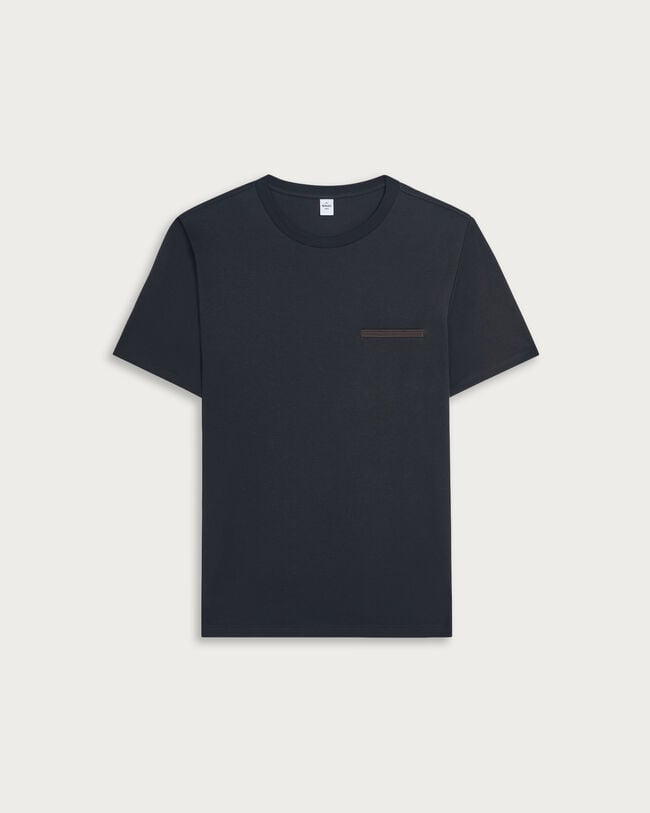 Leather Tab Pocket T-shirt, Noir, hi-res