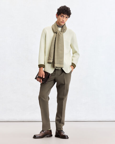 Bicolor Knitted Foresti&egrave;re with Leather Details, Ecru & Kaki, hi-res