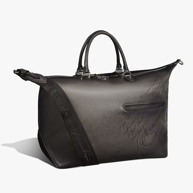 Toujours Soft Zipped Bag Scritto Leather Travel Bag, NERO GRIGIO, hi-res 3