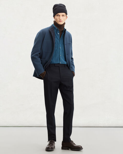 Corduroy Casual Shirt with Leather Detail, Nile Blue, hi-res