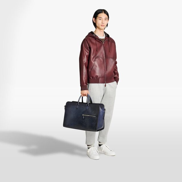 Overnight Scritto Leather Travel Bag, INDIGO DENIM, hi-res 8
