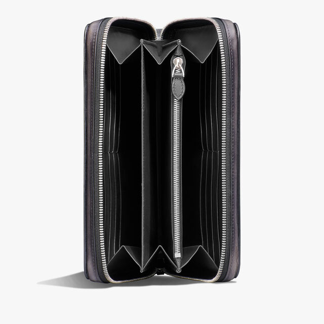 Itauba Wide Gradiant Scritto Leather Long Zipped Wallet, NERO GRIGIO + NERO CAVIAR, hi-res 3