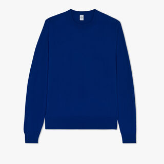 Wool Sweater With Leather Detail, BLUE FLASH, hi-res