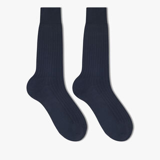 Cotton Ribbed Socks, NAVY, hi-res