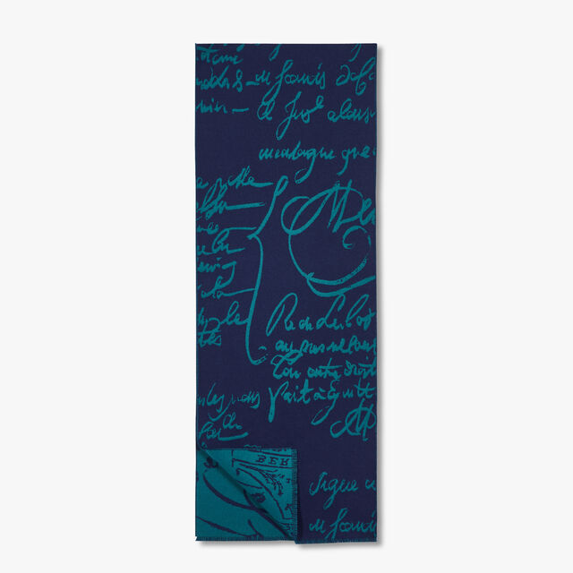 Wool Jacquard Scritto Scarf, OCEANIC WAVE / ALPINE GREEN, hi-res