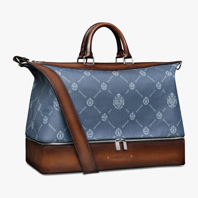 Viaggio Canvas And Leather Travel Bag, BLUE CHEVRON+CACAO INTENSO, hi-res 2