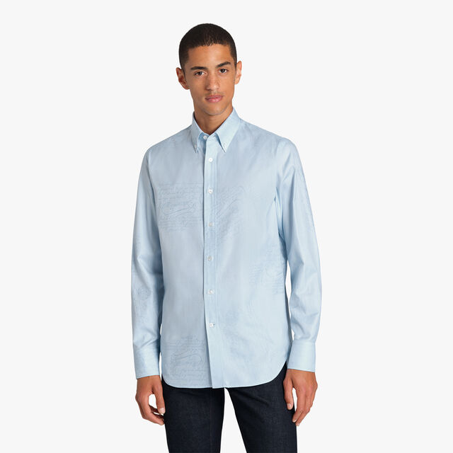 Cotton Scritto Alessandro Buttondown Shirt, SKY BLUE, hi-res 3