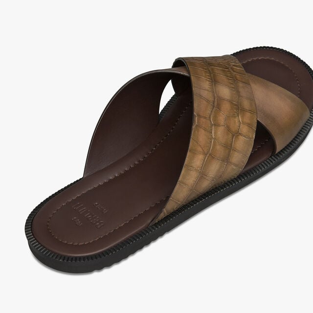 Sifnos Alligator And Leather Sandal, OLIVE, hi-res 5
