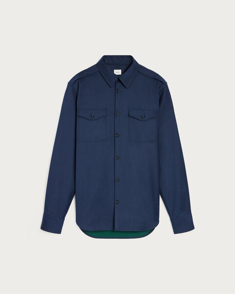 Aviator Shirt with B-Thabor Embroidery  and Leather Detail, Winter Blue & Valley Green, hi-res