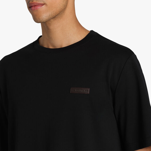 T-Shirt Avec Détail En Cuir, NOIR, hi-res 5