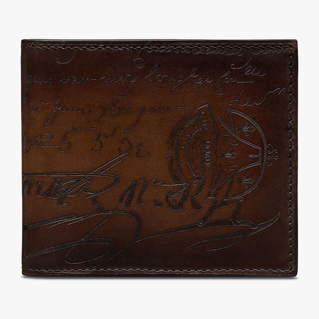 Makore Scritto Leather Compact Wallet, CACAO INTENSO, hi-res 1