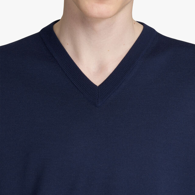Pull Col V En Laine Avec Scritto, WARM BLUE, hi-res 6