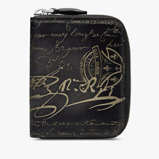 Wapa Scritto Leather Coin Purse, NERO GRIGIO + GOLDEN, hi-res