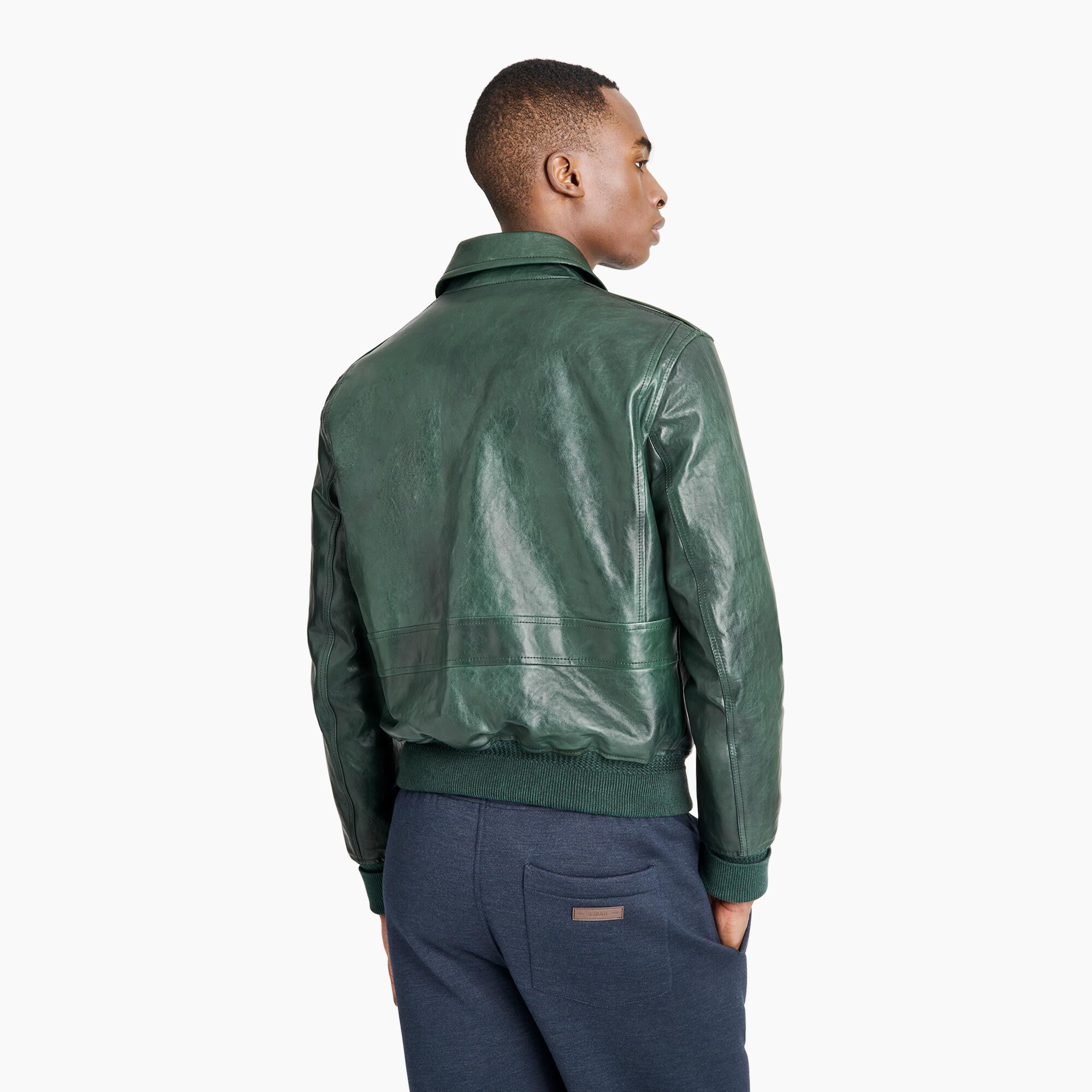 Green leather discount bomber jacket mens