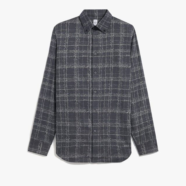 Cotton Scritto Alessandro Buttondown Shirt, INDIGO SCRITTO CHECK, hi-res 1