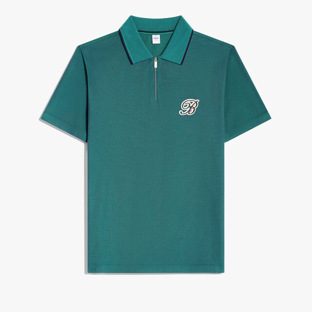 Active Gradient Zipped Polo Pique, LEISURE VALLEY GREEN, hi-res 1