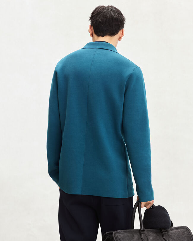Double Face Knitted Jacket with Leather Detail, Nile Blue, hi-res
