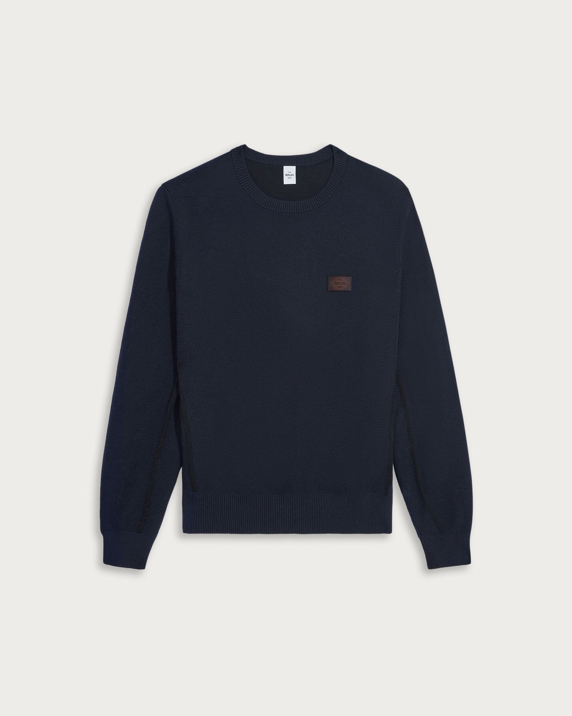 Pull &agrave; Col Rond Shadow avec D&eacute;tail en Cuir, Navy, hi-res