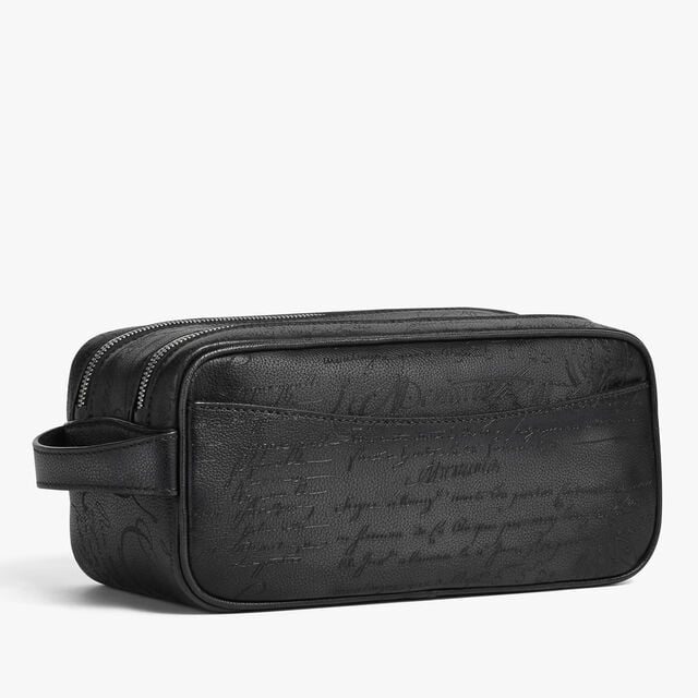 Formula 1003 Zipped Pouch In Scritto Leather, NERO GRIGIO, hi-res 6