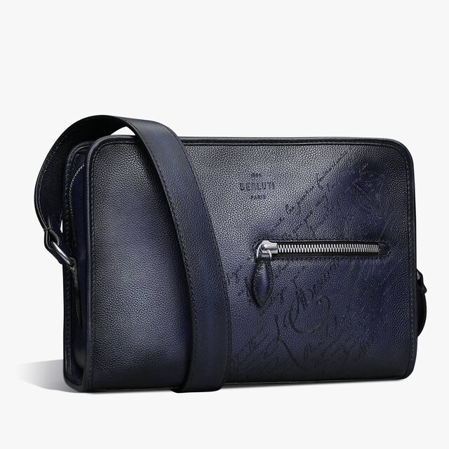 Journalier Scritto Leather Messenger, INDIGO DENIM, hi-res 2