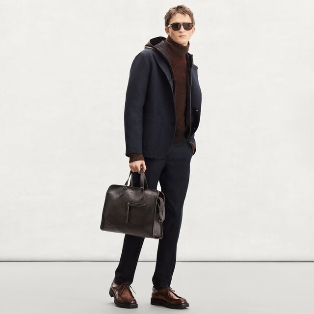 Un Jour Briefcase In Leather, DARK BROWN, hi-res 3