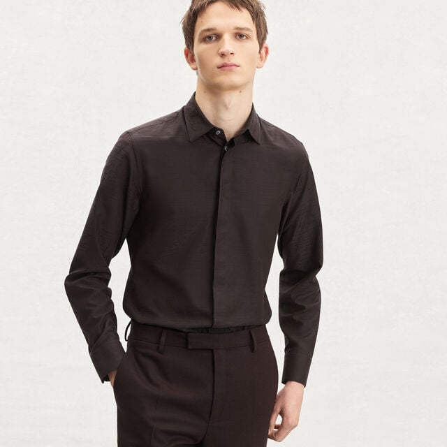 Andy Cotton Silk Scritto Shirt, EARTH BROWN, hi-res 2