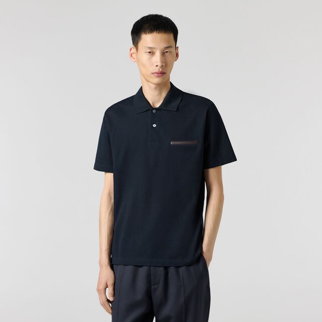 Leather Tab Pocket Polo, MARINE, hi-res 2
