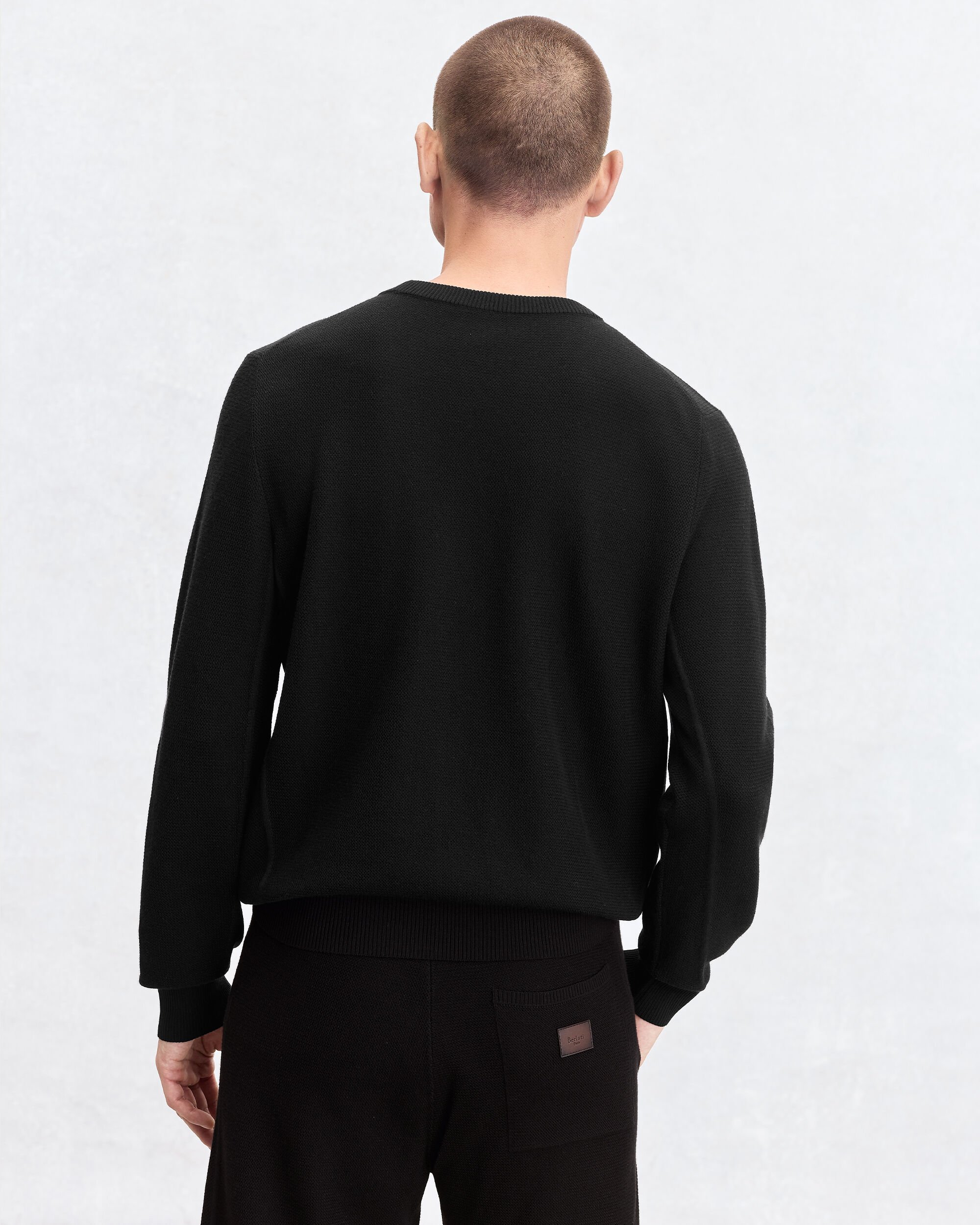 レザーディテール シャドウ クルーネック, Noir, hi-res