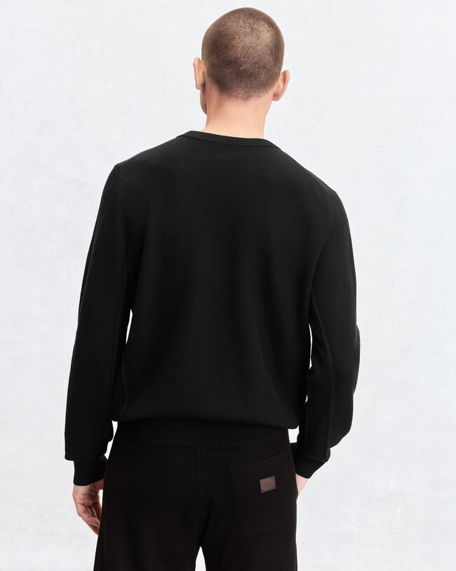 レザーディテール シャドウ クルーネック, Noir, hi-res