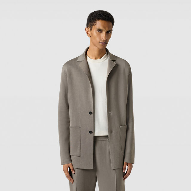 Double Face Scritto Knitted Jacket, PEBBLES GREY, hi-res 3