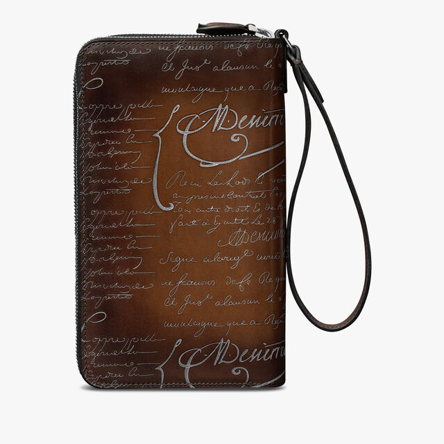 Tali Scritto Leather Long Zipped Wallet, CACAO INTENSO + SILVER, hi-res 2