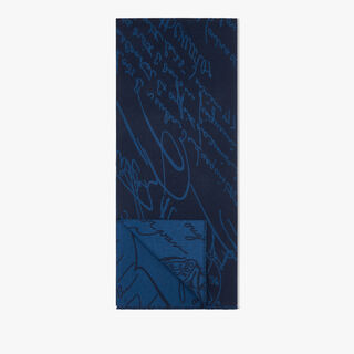 羊毛scritto图纹围巾, COLD NIGHT BLUE, hi-res