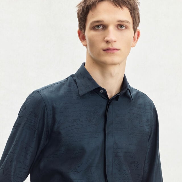 Andy Cotton Silk Scritto Shirt, COLD NIGHT BLUE, hi-res 2