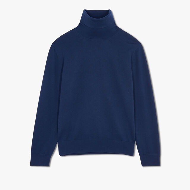 Wool Turtleneck With Leather Detail, WARM BLUE, hi-res 1