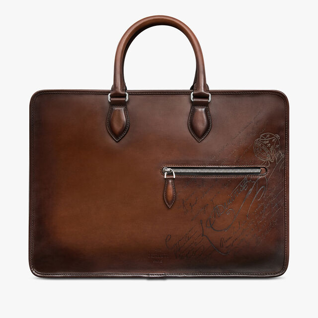 Deux Jours Scritto Leather Briefcase, CACAO INTENSO, hi-res 1