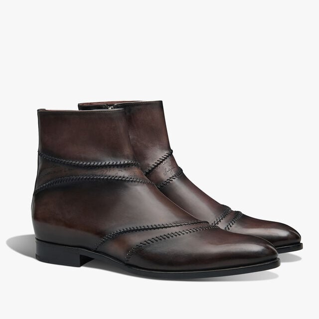 Rapiécé-Reprisé Scritto Leather Boot, VIGOGNA, hi-res 2