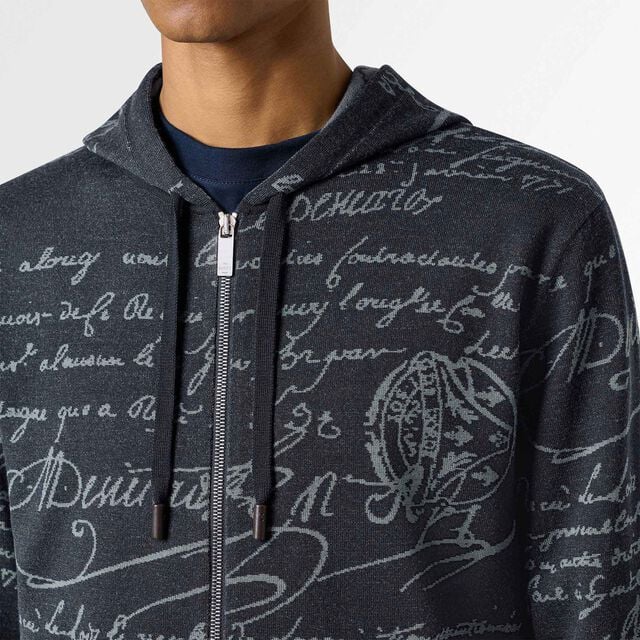 Classic Scritto Zip-Up Hoodie, NAVY/ GREY SCRITTO, hi-res 5