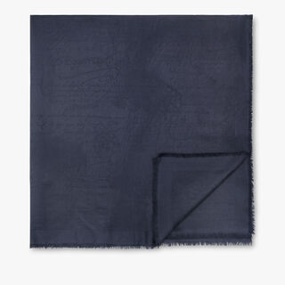 Wool & Silk Scritto Square Scarf, COLD NIGHT BLUE, hi-res