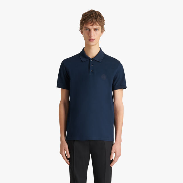 Polo Shirt With Embroidered Crest, ATLANTIC BLUE, hi-res 2